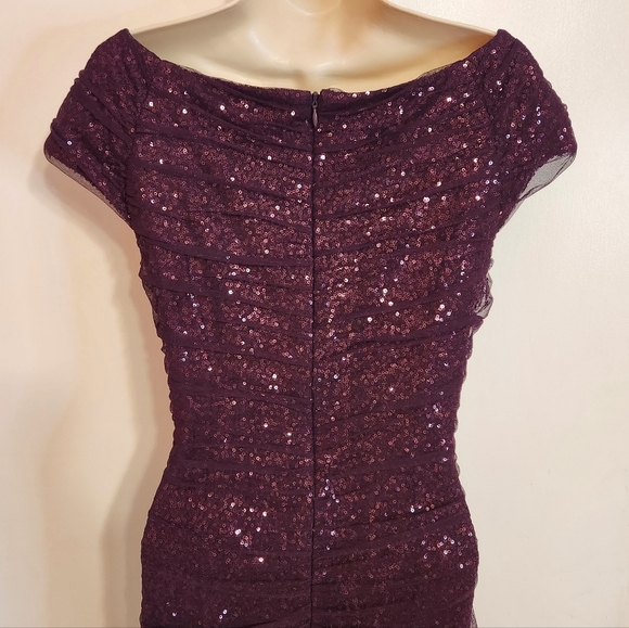 Lauren Ralph Lauren Sequin Dress Off Shoulder Plum 10 - Picture 7 of 12